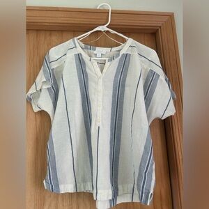 EUC Medium Love by Gap Cotton Linen blue stripe pajama lounge top